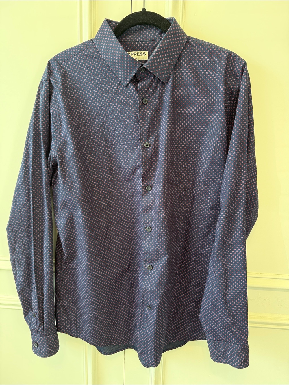 Express Men's Navy with Pink Micro-Dot Dress Shirt